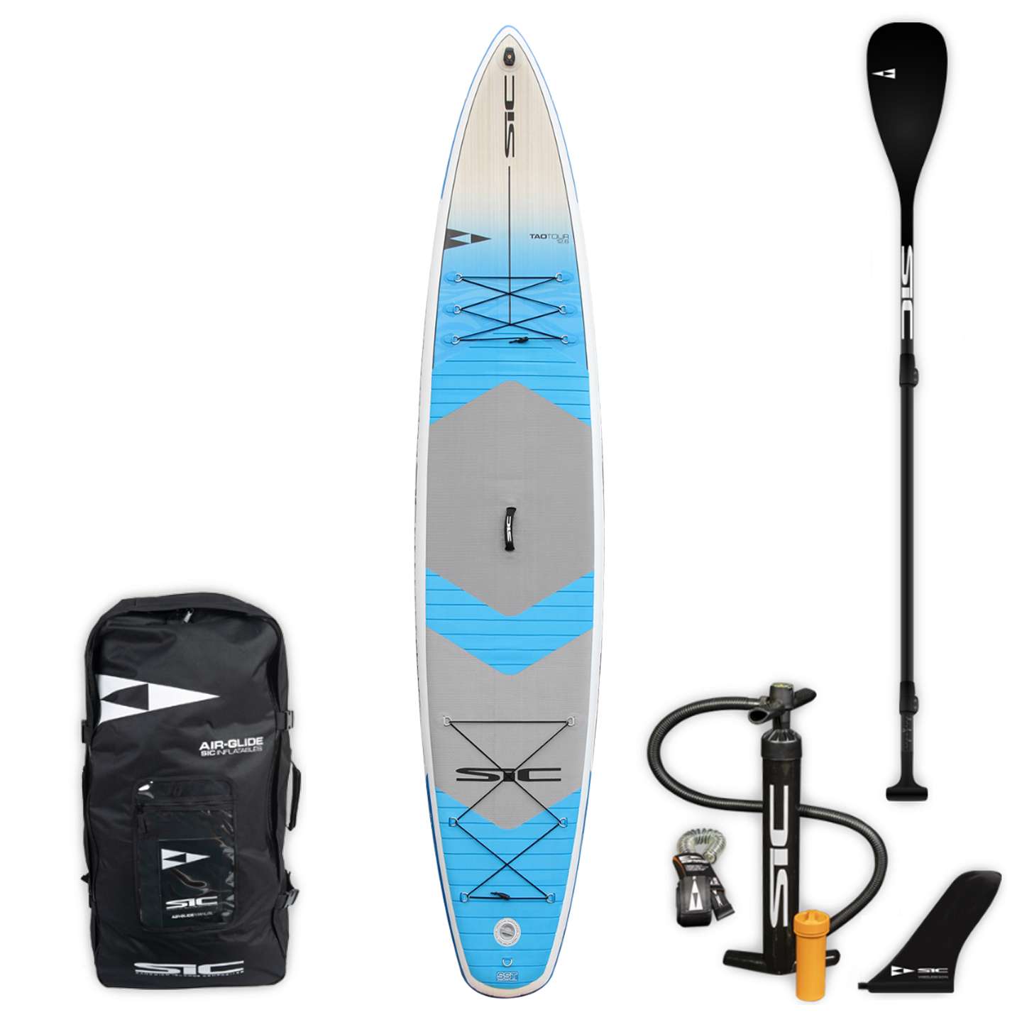 SIC Maui Tao Air Tour 12'6 Inflatable SUP full product cutout showing the inflatable paddle board shape, deck pad and touring outline