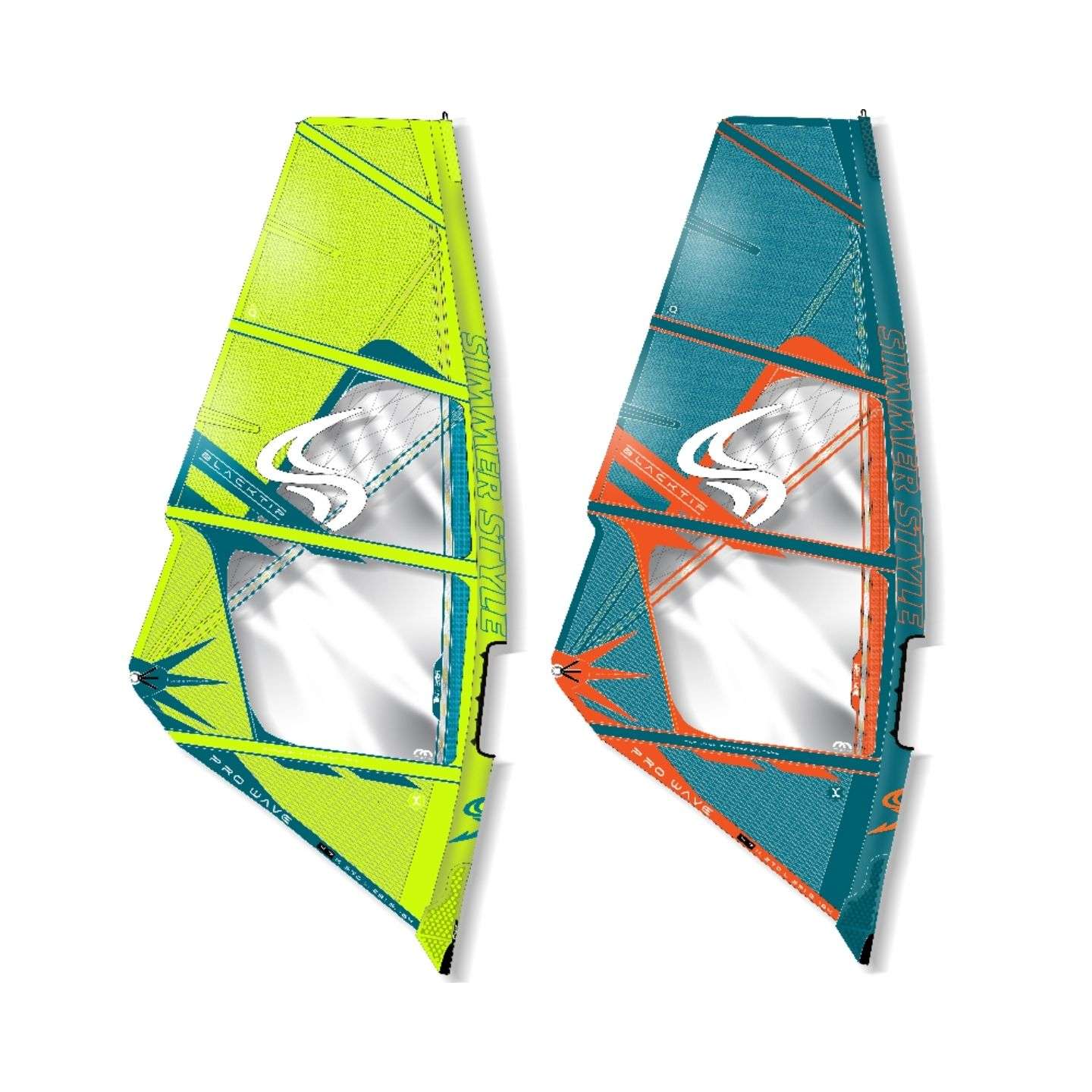 Simmer Blacktip 2022 windsurf sail product cutout showing the full sail outline, panel layout and luff sleeve shape