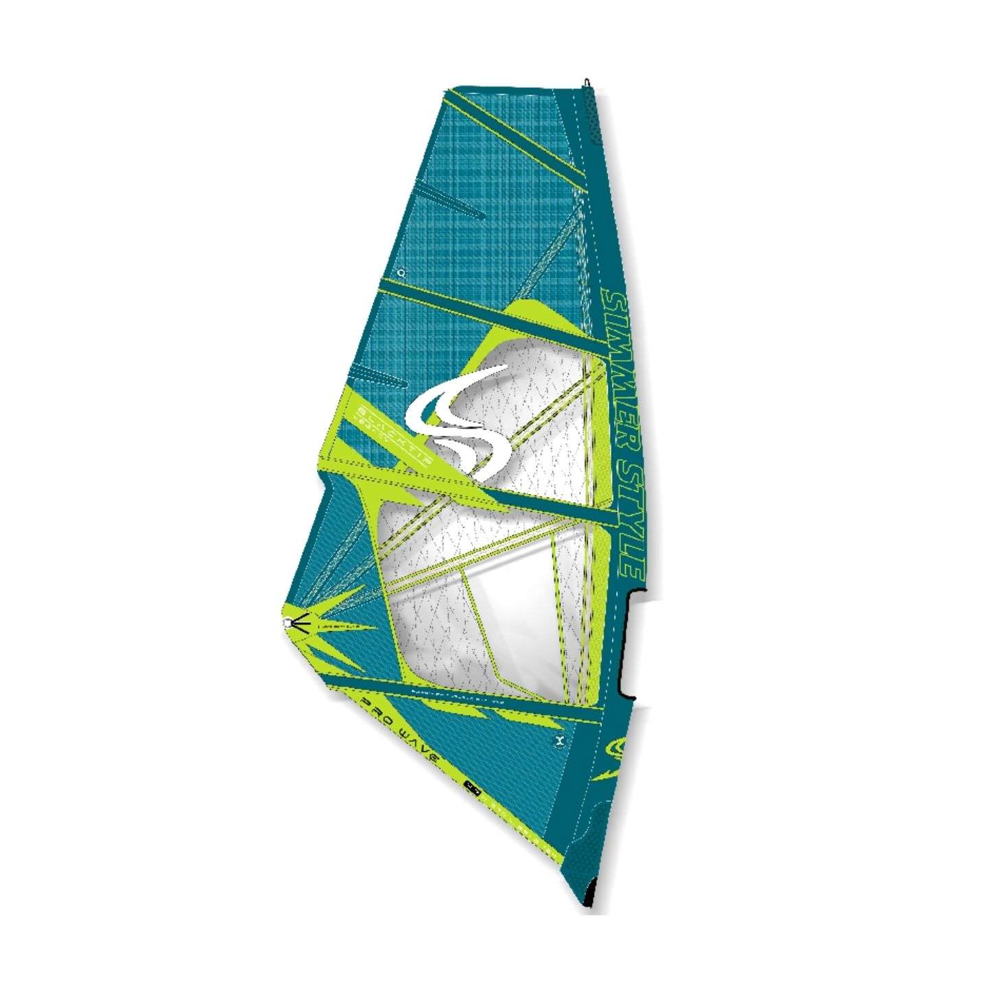 Simmer Blacktip Legacy 2022 windsurf sail product cutout showing the full sail outline, panel layout and luff sleeve shape