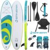 Spinera Classic iSUP 9'10" inflatable stand up paddle board underside view highlighting the hull shape, fin area and inflatable board profile