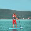 Spinera Lets Paddle 10'4 Inflatable SUP Package inflatable stand up paddle board underside view highlighting the hull shape, fin area and inflatable board profile