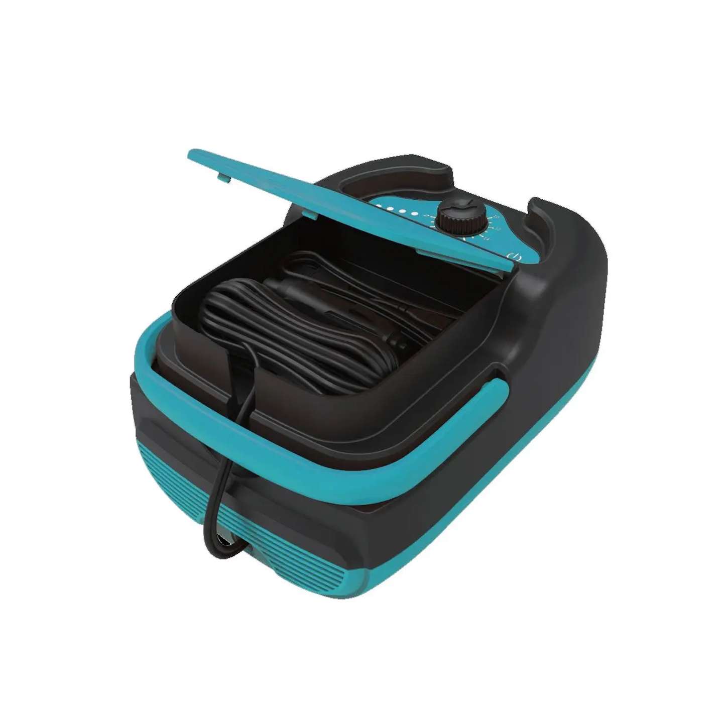 Spinera SUP4 12V Electric SUP Pump 12V electric SUP pump alternate view showing the digital controls, hose connection and 12V power lead