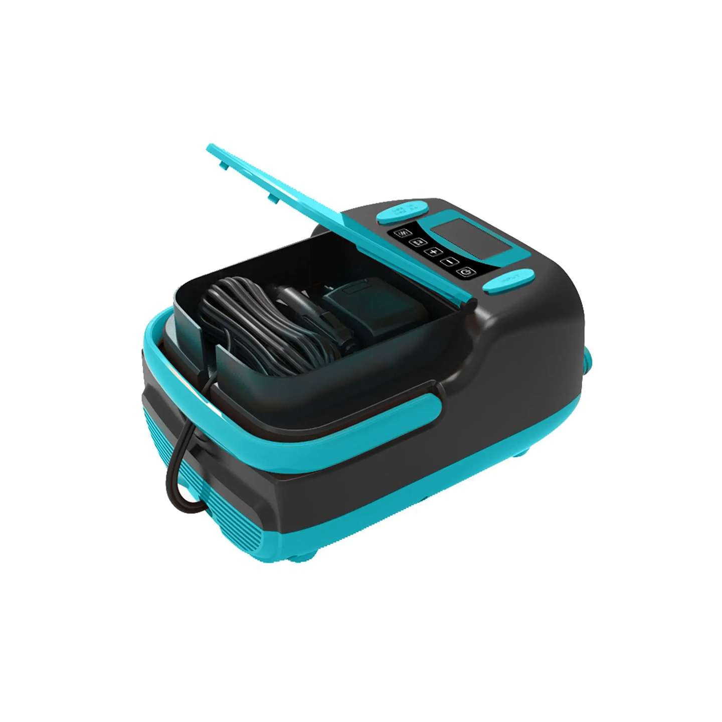 Spinera SUP5 12V Electric SUP Pump 12V electric SUP pump package view showing the electric SUP pump with cables and fittings