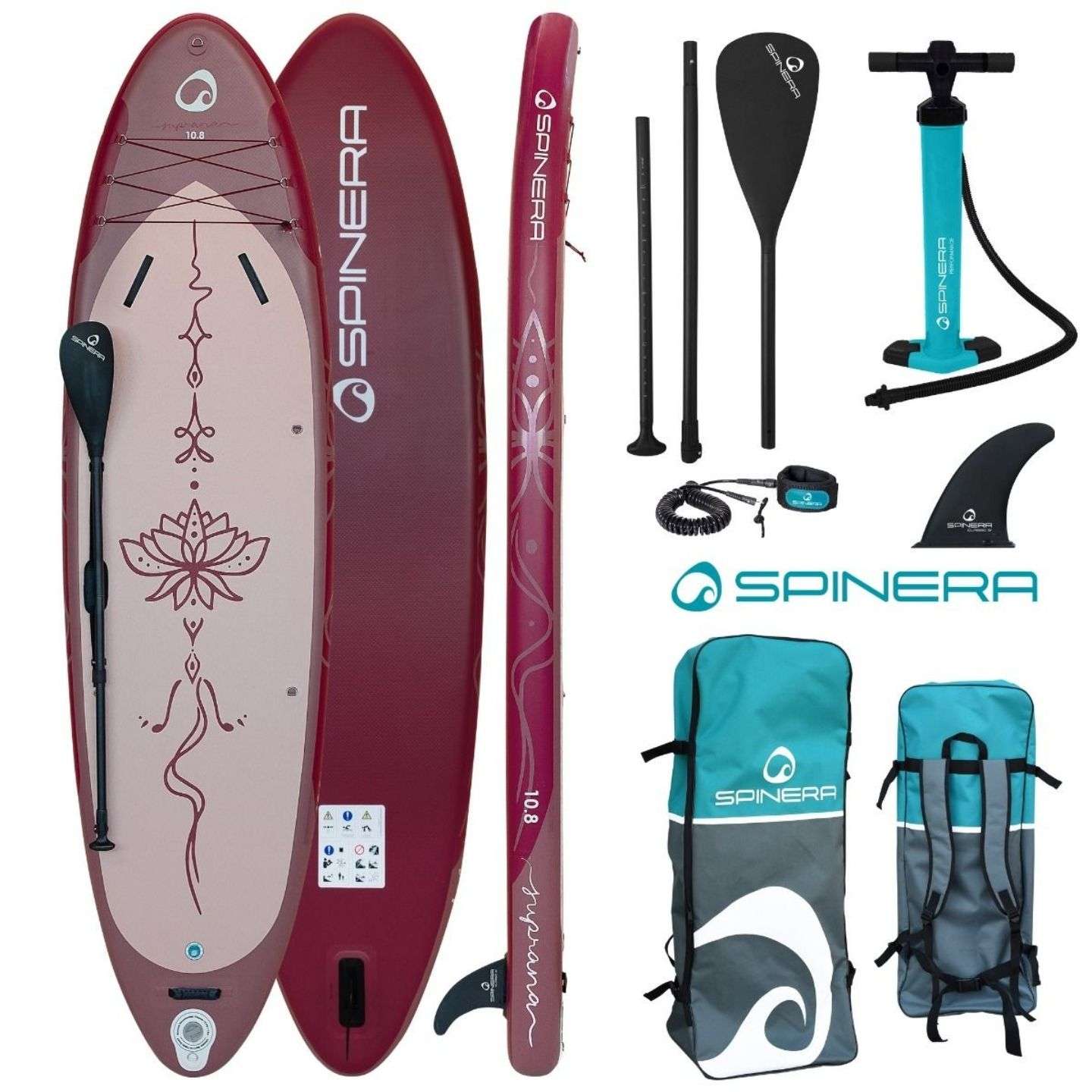 Spinera Suprana iSUP 10'8 inflatable stand up paddle board lifestyle view of the inflatable paddle board set up for flat-water paddling