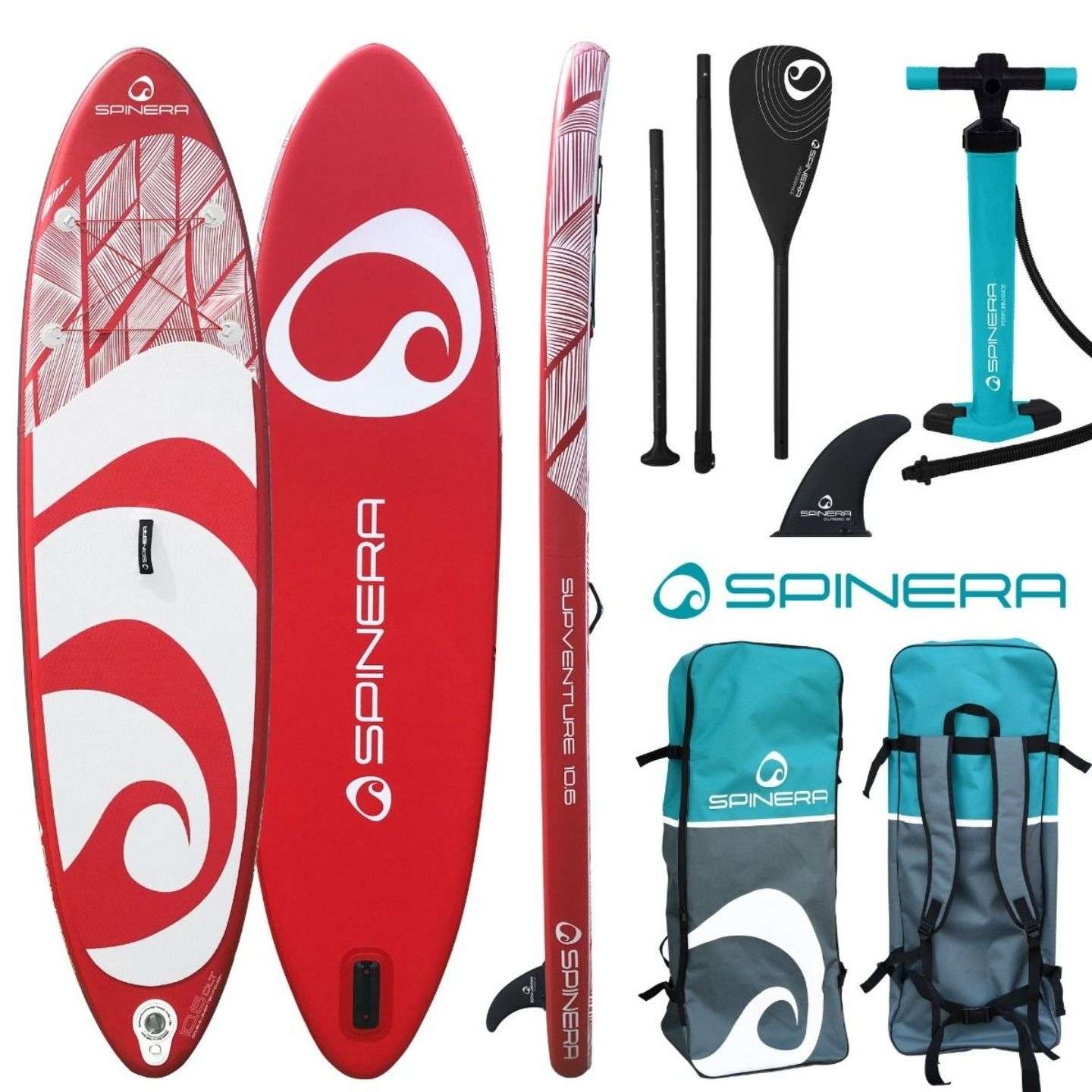 Spinera SUPVENTURE DLT iSUP inflatable stand up paddle board underside view highlighting the hull shape, fin area and inflatable board profile