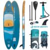 Spinera SUPVENTURE SUNSET iSUP inflatable stand up paddle board underside view highlighting the hull shape, fin area and inflatable board profile