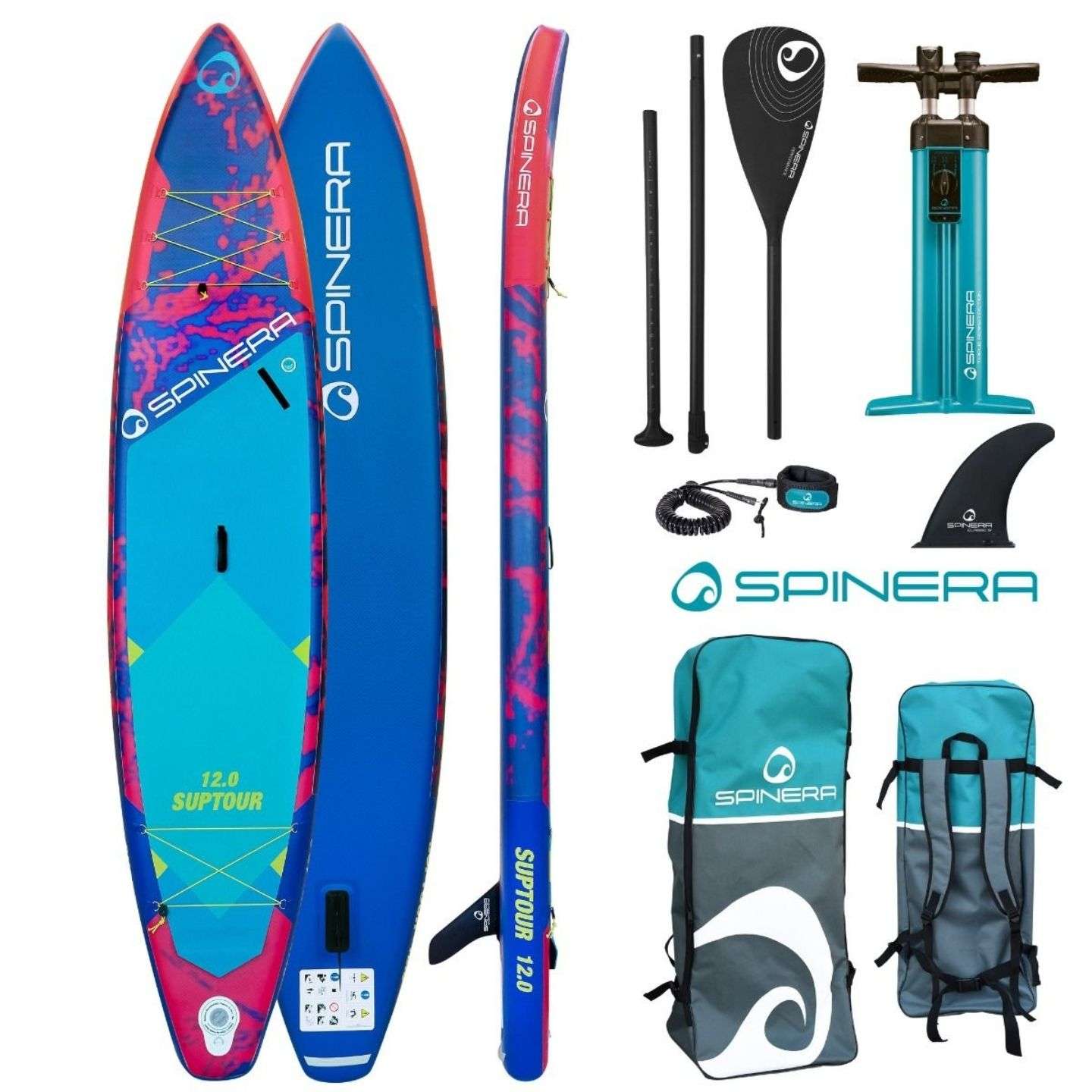 Spinera SUPTOUR iSUP inflatable stand up paddle board alternate product view showing key features and construction details