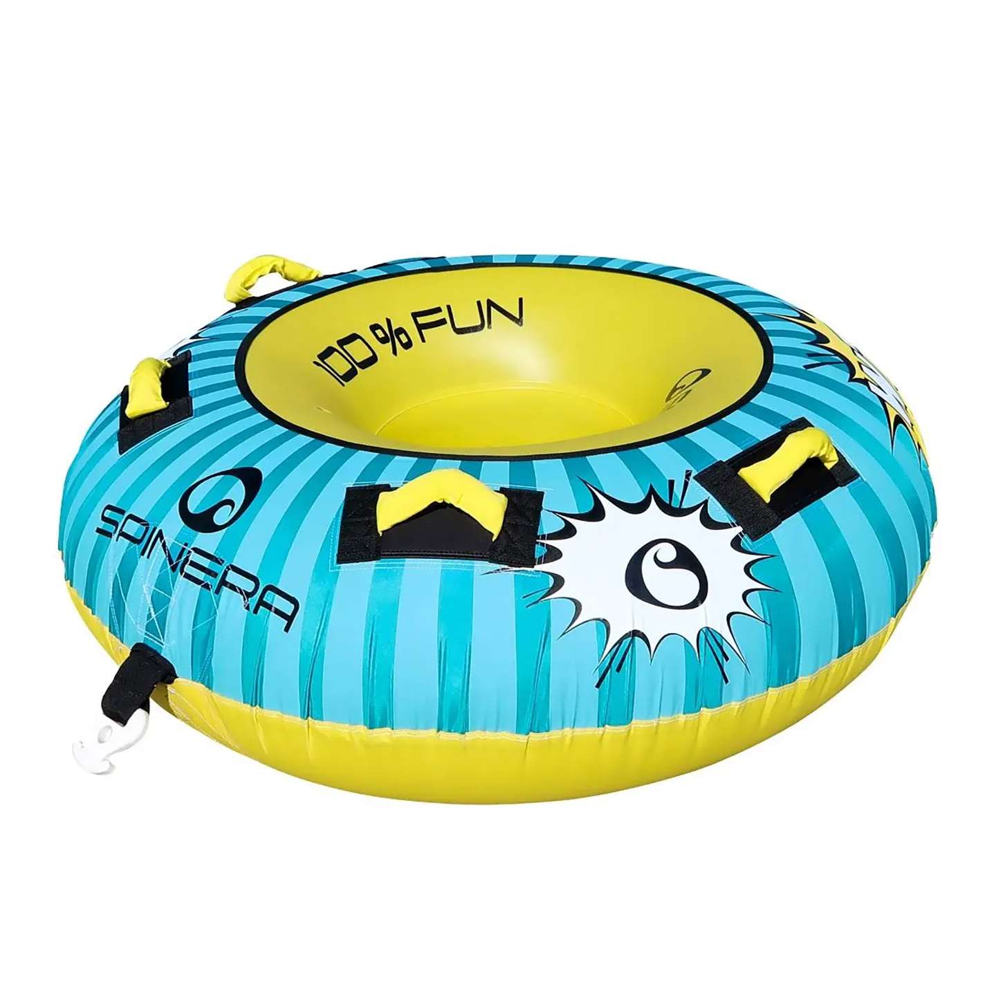Spinera Wild Bob Inflatable Tube inflatable towable water tube lifestyle view of the towable tube inflated and ready for use behind a boat