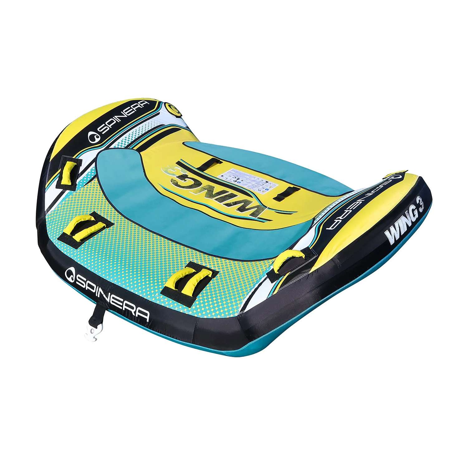 Spinera Wing 3 Inflatable Tube inflatable towable water tube lifestyle view of the towable tube inflated and ready for use behind a boat