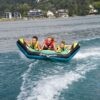 Spinera Wing 3 Inflatable Tube inflatable towable water tube on-water style image highlighting the handles, seating area and inflatable deck shape