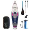 STX Pure Tourer 10'6 Inflatable SUP inflatable touring SUP board product cutout showing board shape, deck pad, fin setup and bungee storage