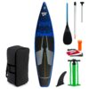 STX Storm Tourer 11'6 Inflatable SUP inflatable touring SUP board product cutout showing board shape, deck pad, fin setup and bungee storage