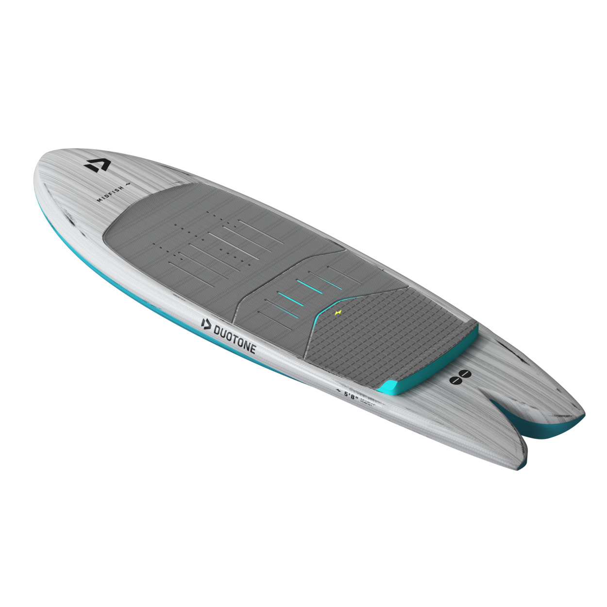 duotonemidfishfoilassistboardalt2 Duotone Midfish Foil Assist Board bottom view showing hull shape and foil tracks