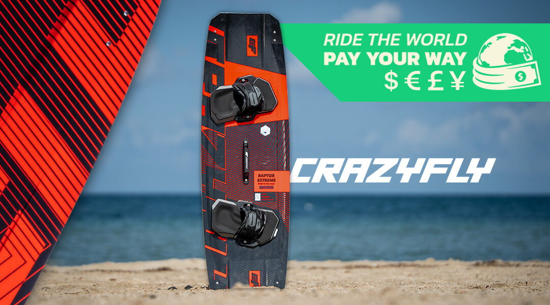 Crazyfly 2025 Twintip sale - Photo of Crazyfly board in the sand