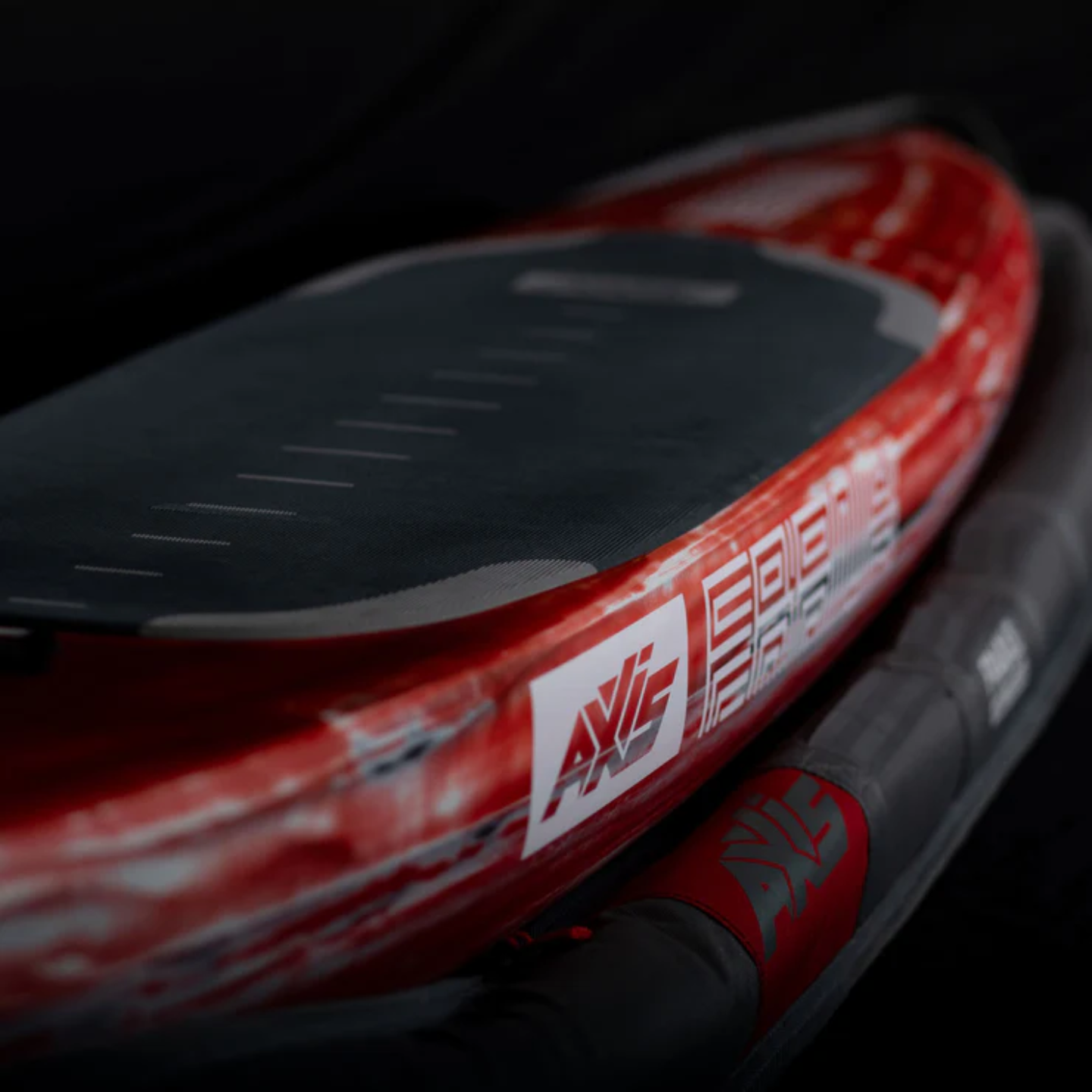 Axis  Frank Mako Downwind Foil Board bottom view showing hull contours and foil track area