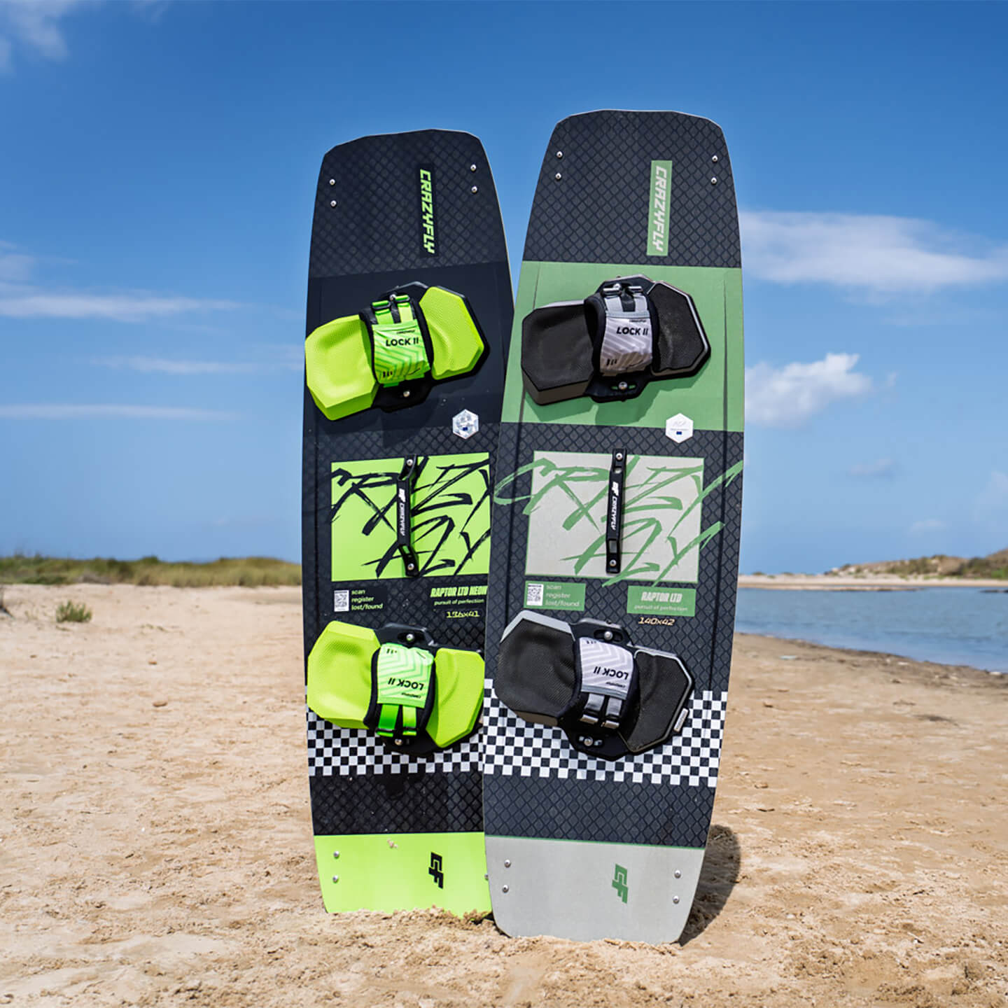 Crazyfly Lock II Bindings in green colour option close-up of the footbed, strap padding and adjustment points