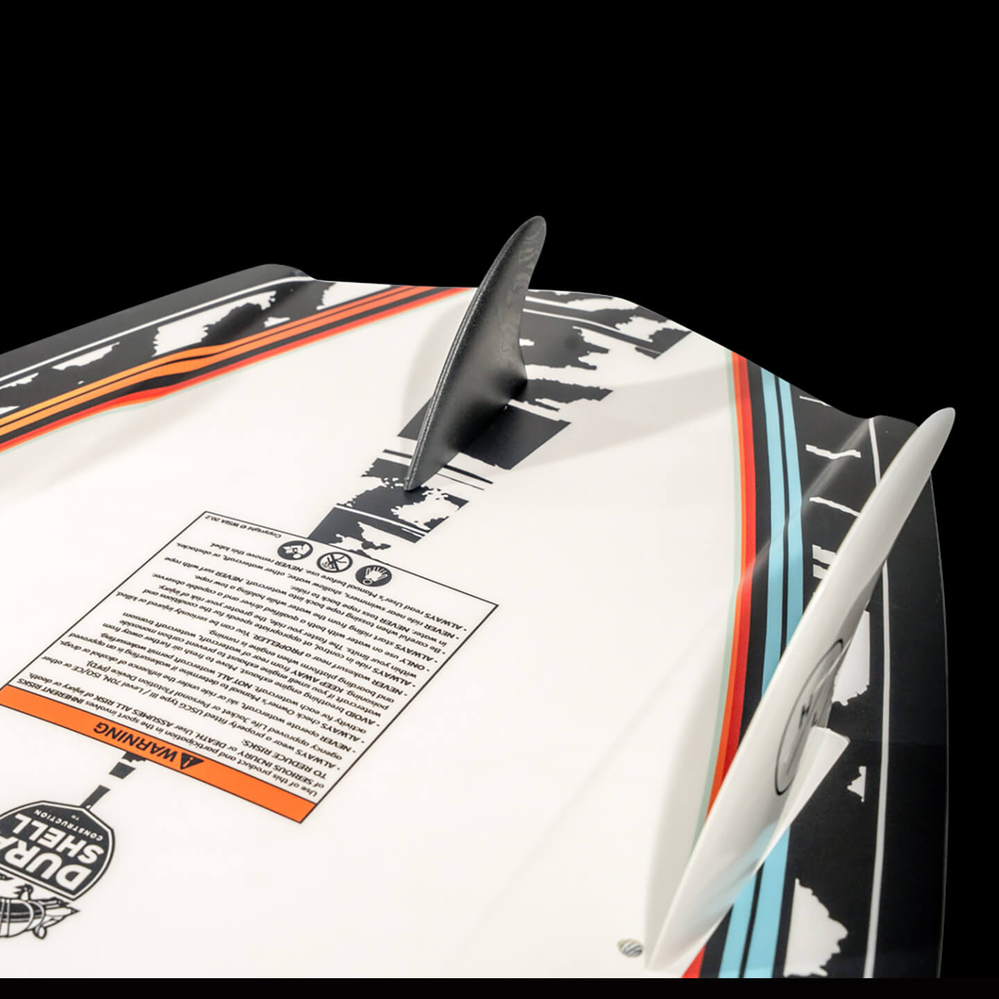 Hyperlite Shim Wakesurfer 2026 – bottom view of the wakesurf board with base graphic and fin area