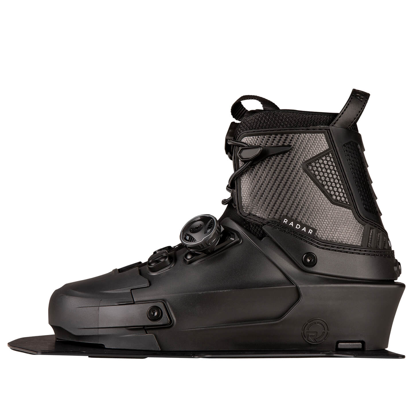 Radar Vapor Waterski Front Boot 2026 front waterski boot close-up detail showing the base plate, mounting hardware area and boot construction