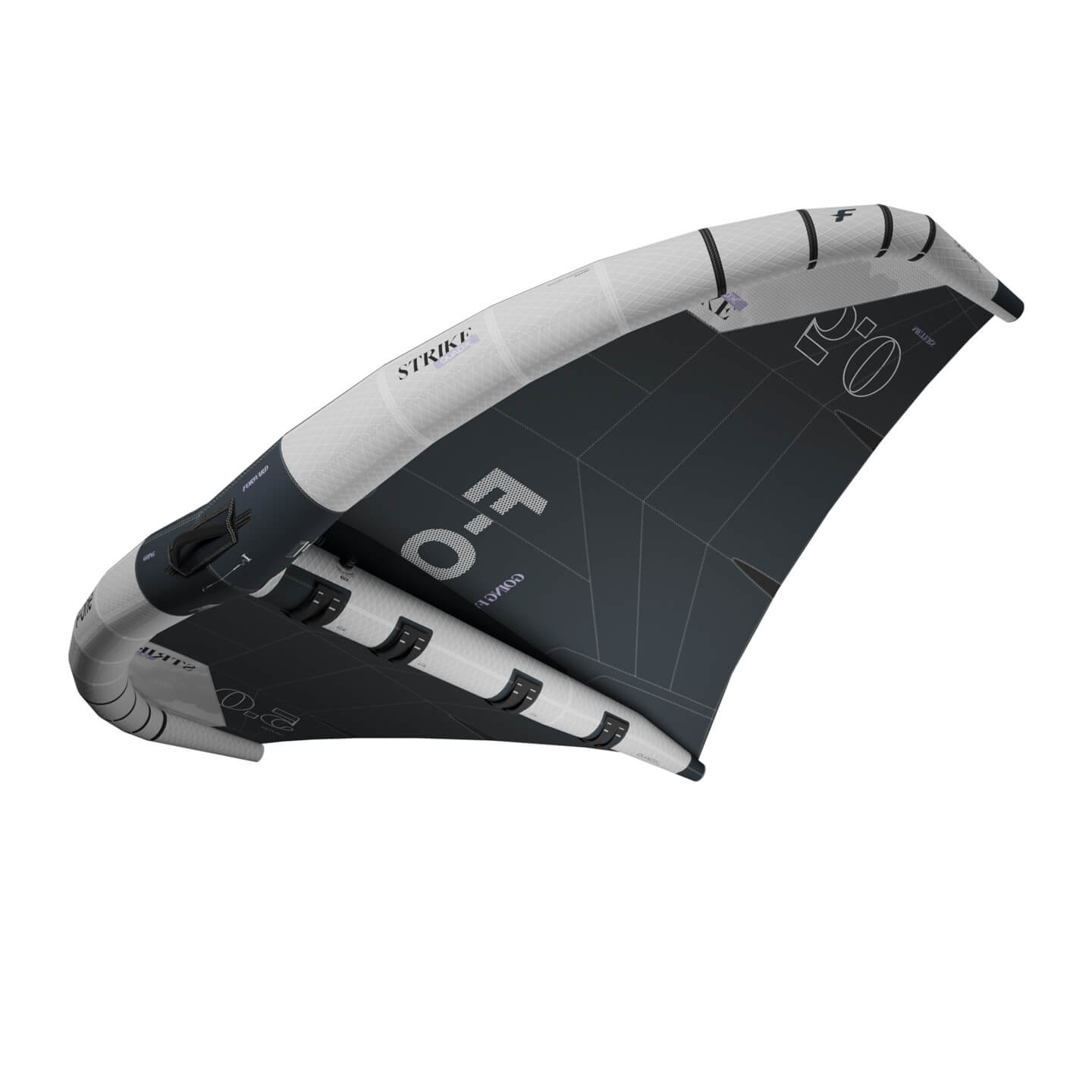 F-One Strike V6 QuadX Wing in Onyx colourway handle and leading edge detail