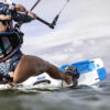 Cabrinha Ace Apex 2026 Kiteboard close-up detail of the kite canopy panels, reinforced leading edge, bridle points and stitching construction