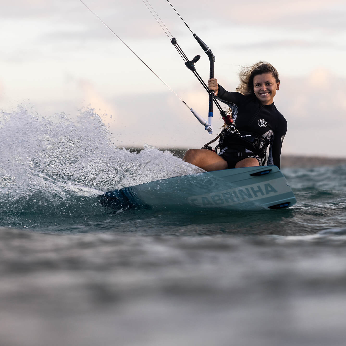 Cabrinha Ace 2026 Kiteboard close-up detail of the kite canopy panels, reinforced leading edge, bridle points and stitching construction