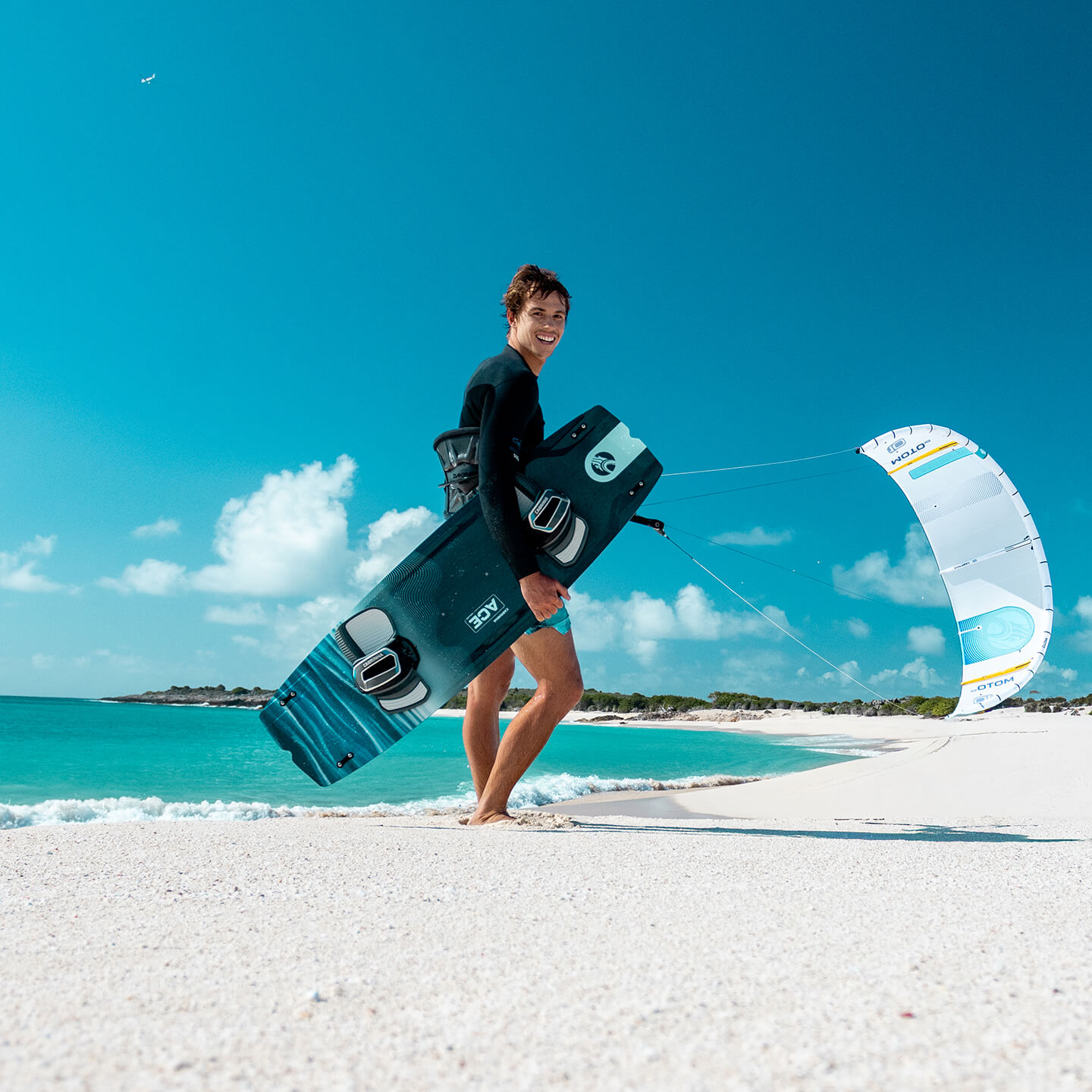 Cabrinha Ace 2026 Kiteboard profile view showing the inflated kite arc, swept wingtips, strut depth and aerodynamic canopy shape