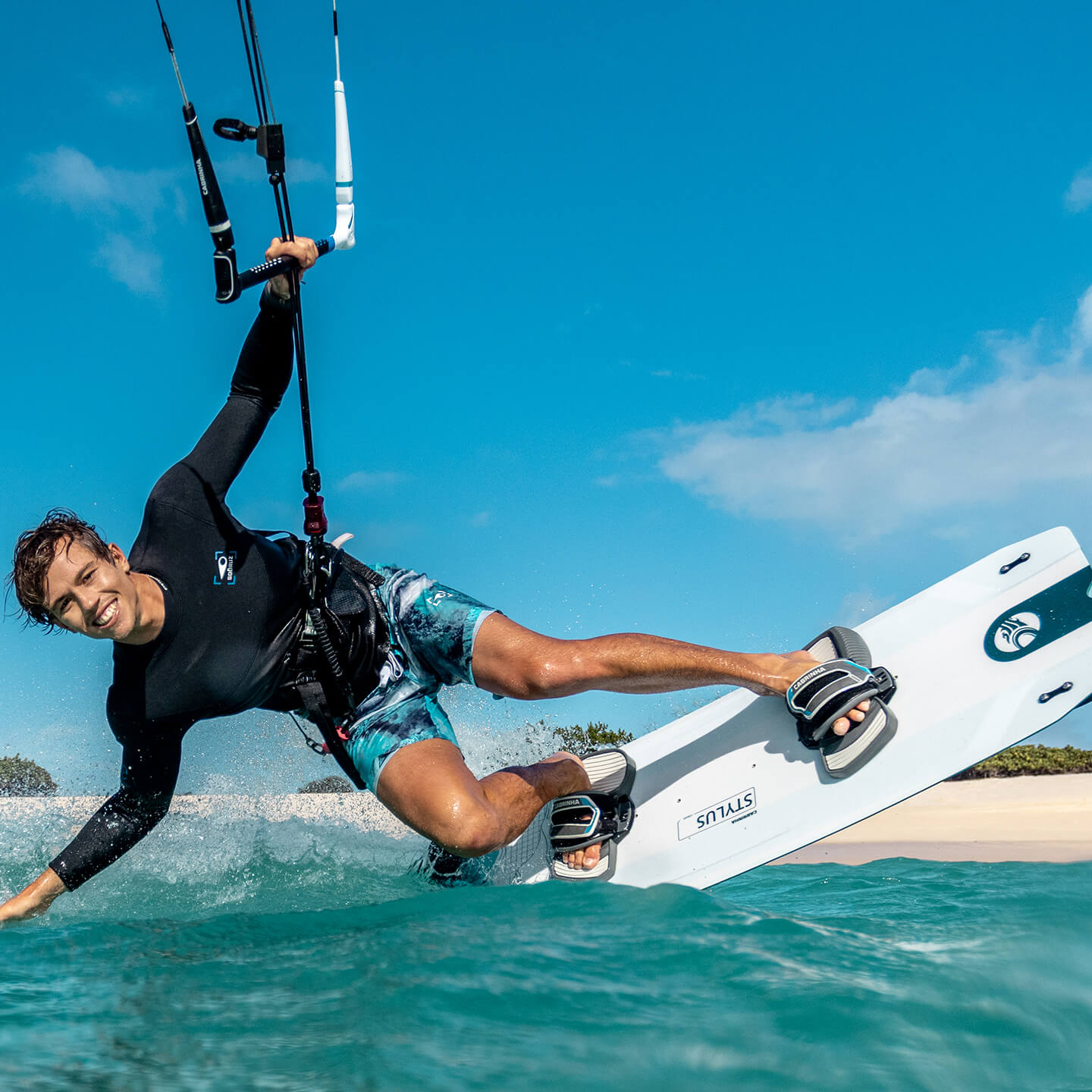 Cabrinha Stylus 2026 Kiteboard inflated kite front view showing the full canopy graphics, leading edge curve, strut placement and wingtips