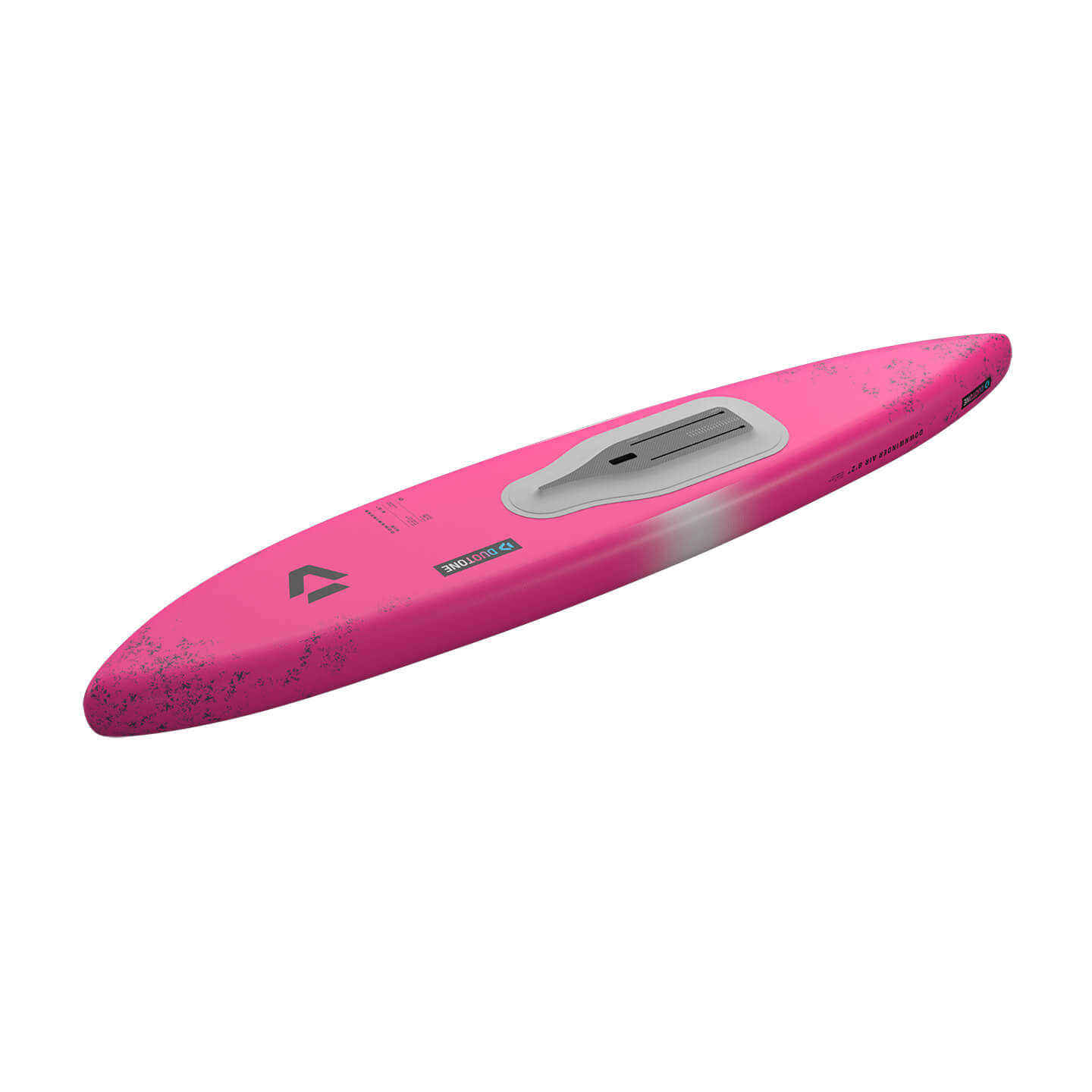 Duotone Downwinder Air Inflatable Foil Board 2026 bottom view showing hull shape and foil tracks