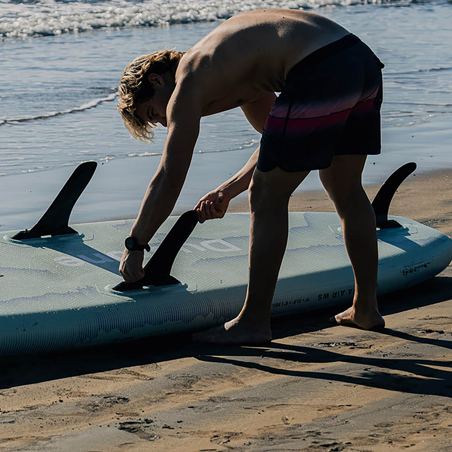 Duotone Alfa WS Air Inflatable SUP 2026 Package underside and fin box detail