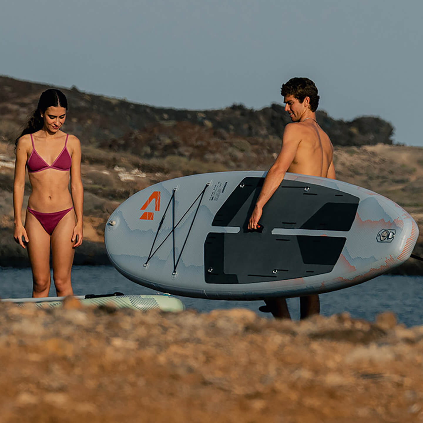 Duotone Flow Air SLS Inflatable SUP 2026 Package inflated board detail with accessories