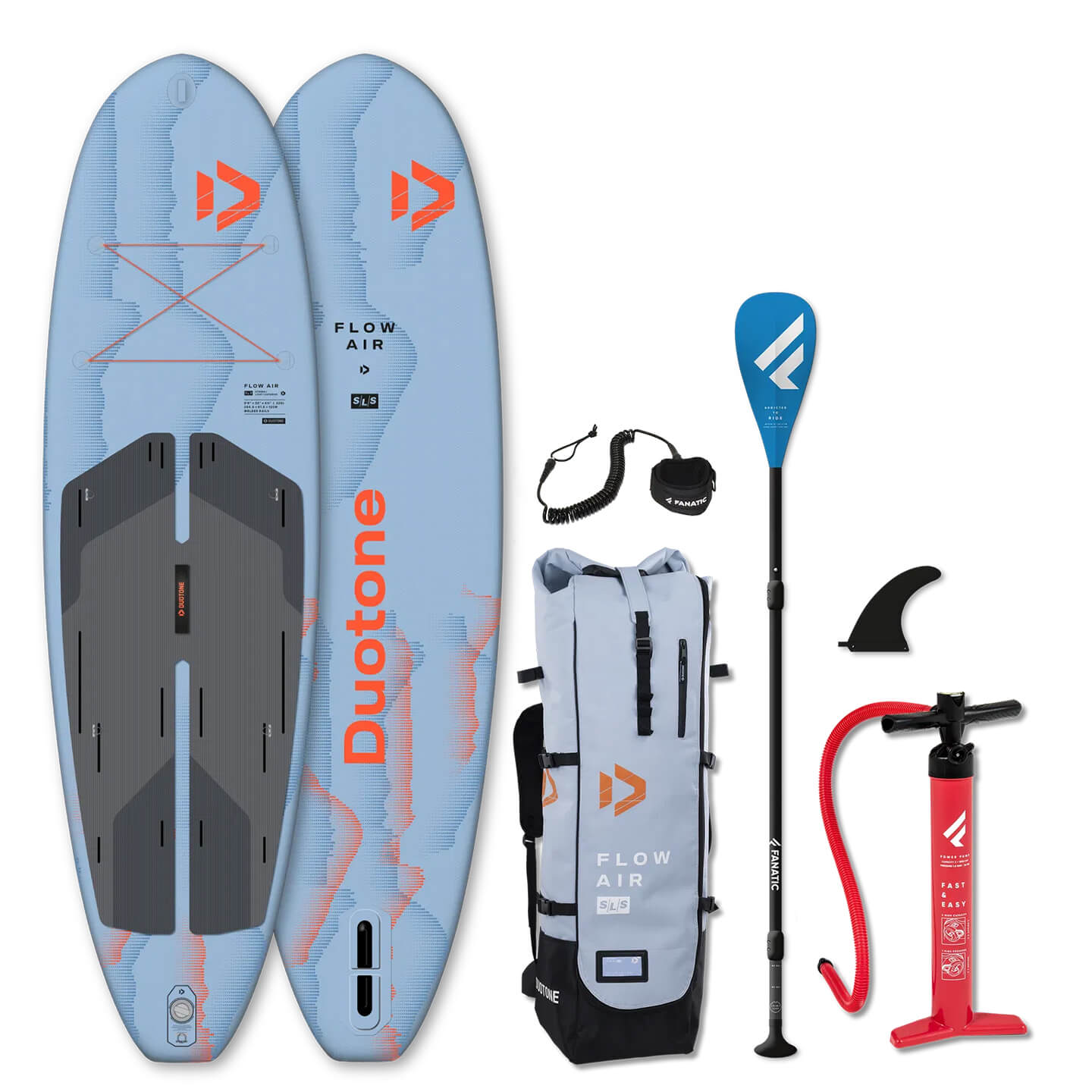 Duotone Flow Air SLS Inflatable SUP 2026 Package package with included accessories