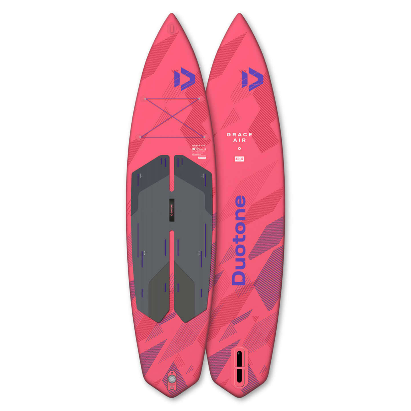 Duotone Grace Air SLS Inflatable SUP 2026 deck pad, handle and bungee storage view