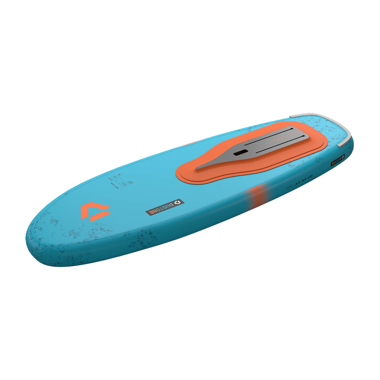 Duotone Sky Air Inflatable Foil Board 2026 bottom view showing hull shape and foil tracks