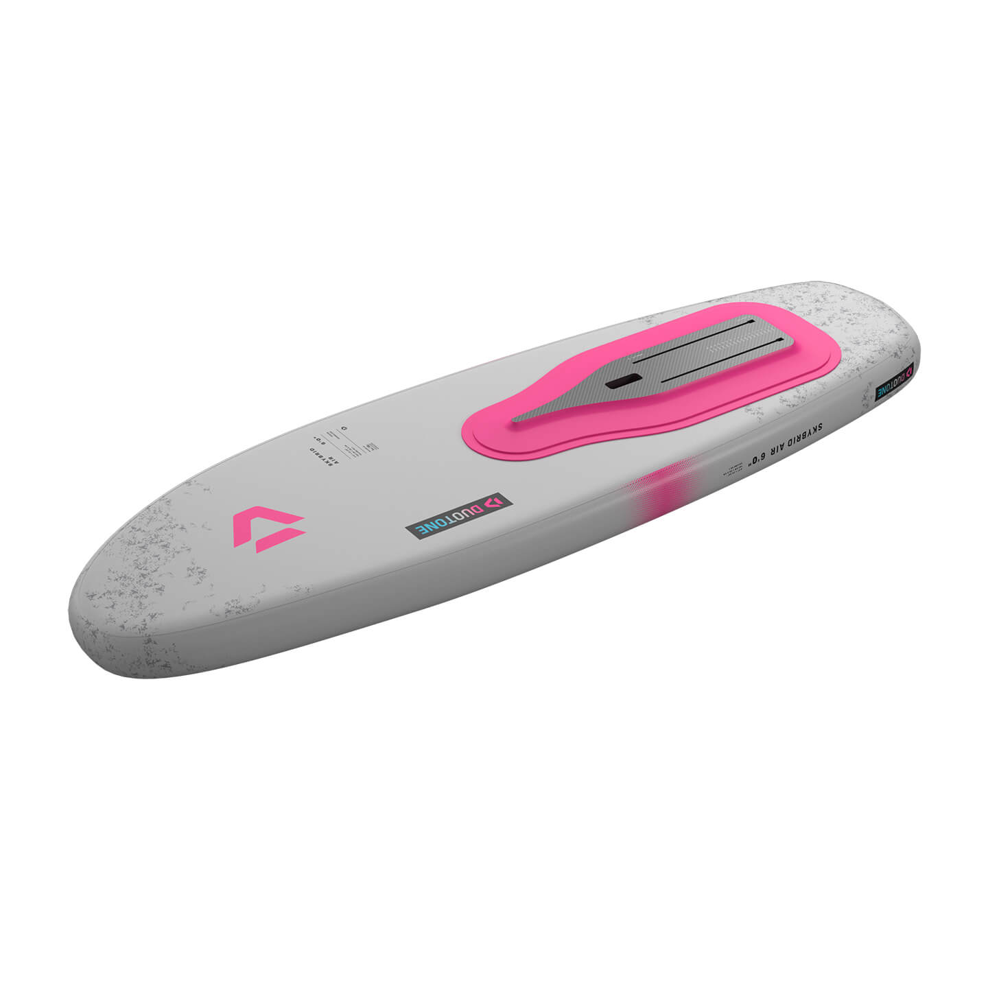 Duotone Skybrid Air Inflatable Foil Board 2026 bottom view showing hull shape and foil tracks