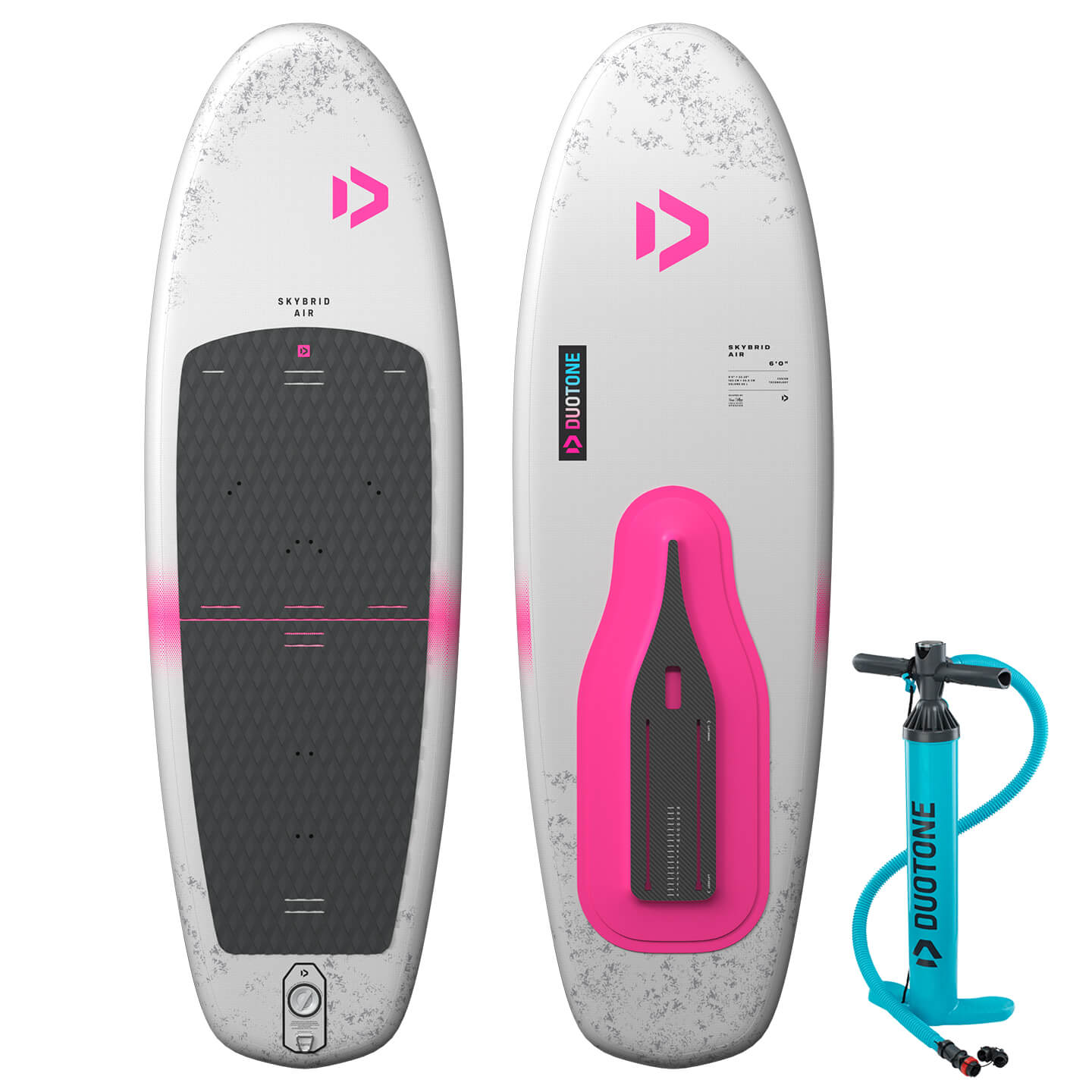 Duotone Skybrid Air Inflatable Foil Board 2026 studio product image showing full board outline