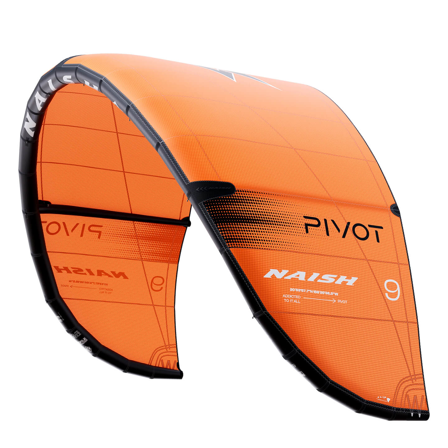 Naish Pivot Kite 2026 in orange studio product view showing the full canopy