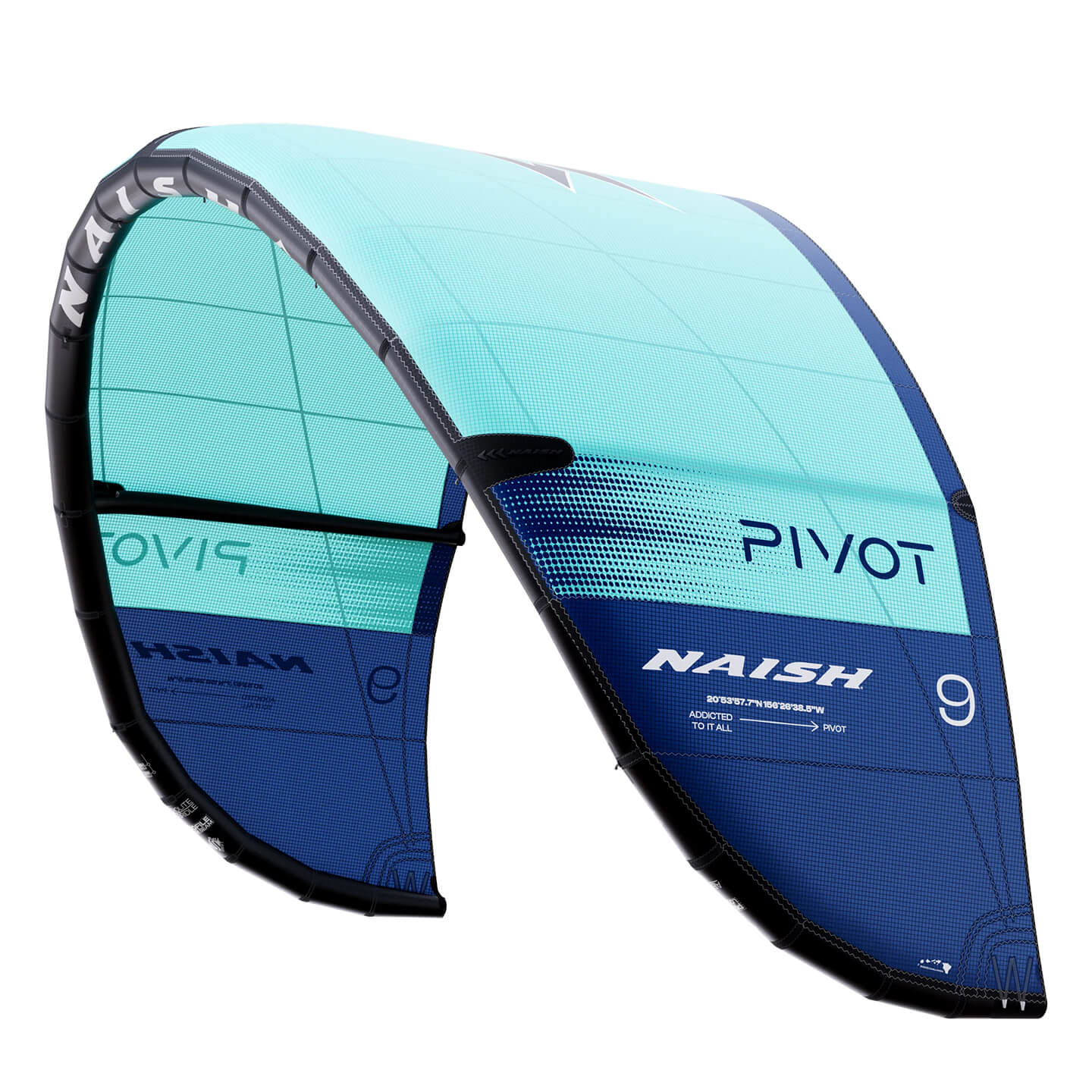 Naish Pivot Kite 2026 in teal studio product view showing the full canopy