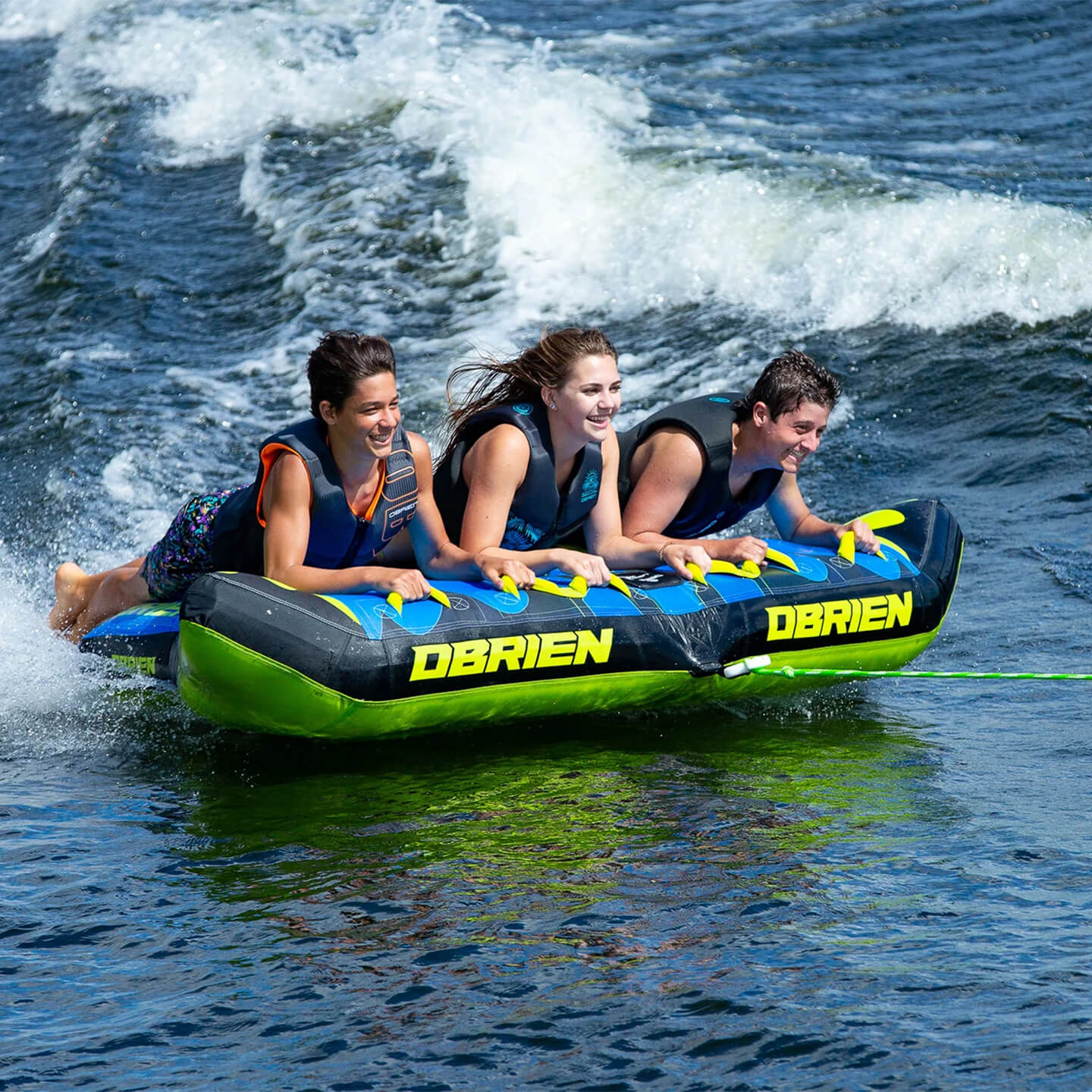 O'Brien Bat Wing 3 Inflatable Tube towable tube detail image showing handles, seating and tow points