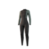 Front-facing studio photo of the Mystic Star 5/3mm Fullsuit women's wetsuit in Dark Olive, showing the front-zip closure.