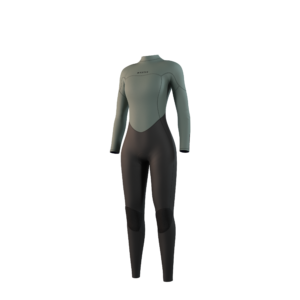 Front-facing studio photo of the Mystic Star 3/2mm Fullsuit women's wetsuit in Dark Olive, showing the back-zip closure.