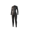 Front-facing studio photo of the Mystic Brand 3/2mm Fullsuit women's wetsuit in Black, showing the back-zip closure.