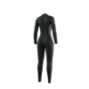 Close-up detail shot of the back-zip on the Mystic Brand 3/2mm Fullsuit women's wetsuit in Black.