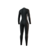Side profile view of the Mystic Brand 3/2mm Fullsuit women's wetsuit in Black, highlighting the fit and silhouette.