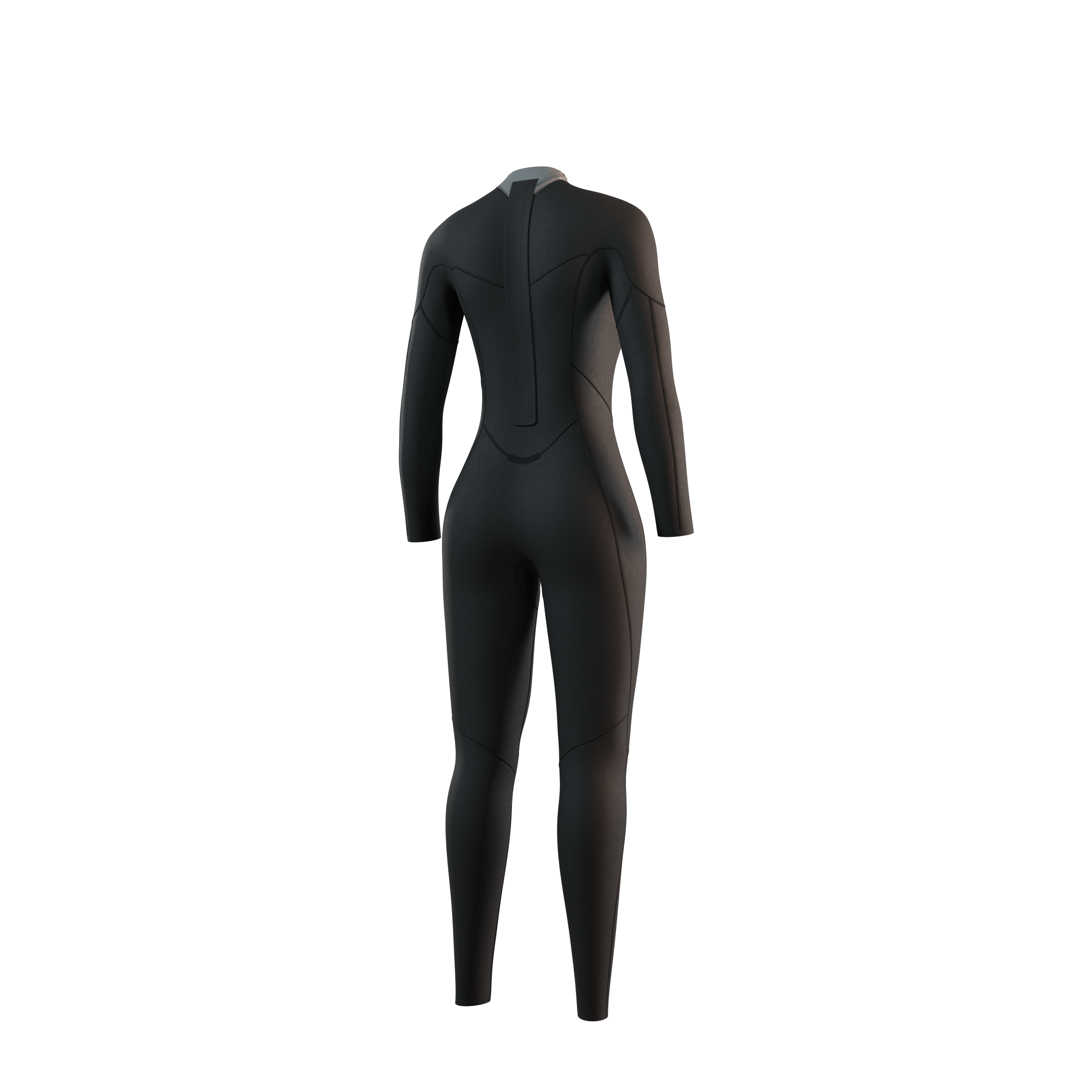 Side profile view of the Mystic Brand 3/2mm Fullsuit women's wetsuit in Black, highlighting the fit and silhouette.