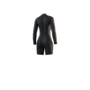 Back view of the Mystic Brand 3/2mm Longarm Shorty women's wetsuit in Black, showing the rear panel design.