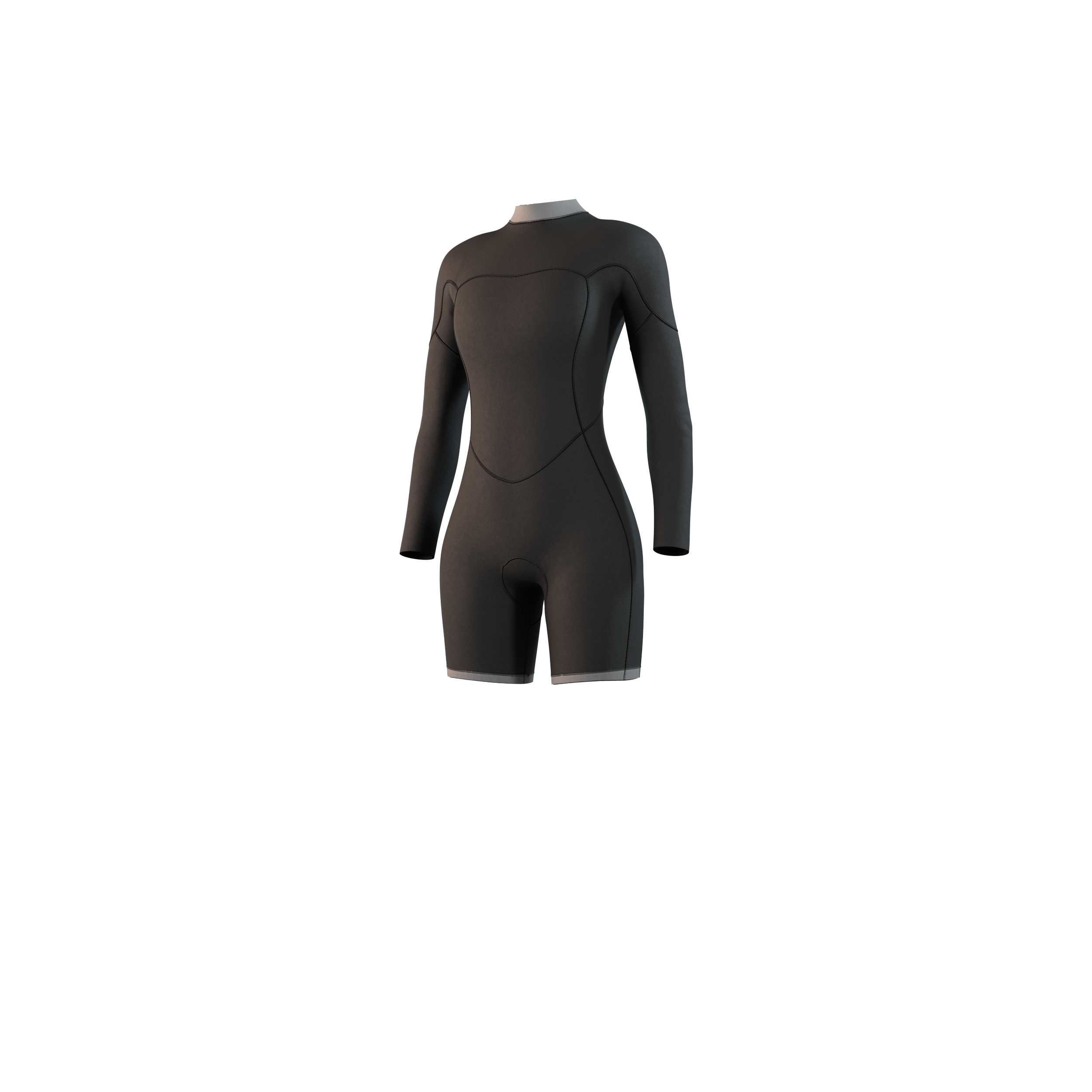 Close-up detail shot of the back-zip on the Mystic Brand 3/2mm Longarm Shorty women's wetsuit in Black.