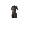 Front-facing studio photo of the Mystic Brand 3/2mm Shorty women's wetsuit in Black, showing the back-zip closure.