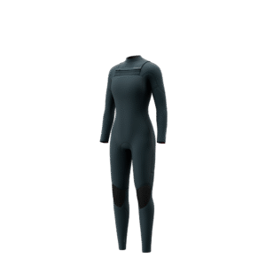Front-facing studio photo of the Mystic Jayde 5/3mm Fullsuit women's wetsuit in Dark Teal, showing the double front-zip closure.
