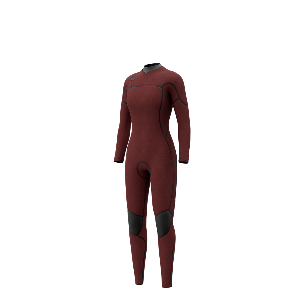 Side profile view of the Mystic Jayde 4/3mm Fullsuit women's wetsuit in Black, highlighting the fit and silhouette.