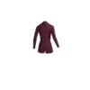 Back view of the Mystic Lunar 2/2mm Longarm Shorty women's wetsuit in Oxblood Red, showing the rear panel design.